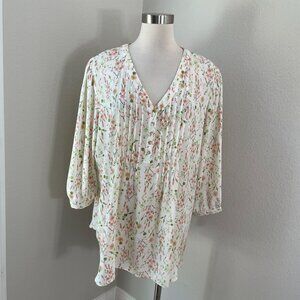 Rose + Olive Womens Plus 2X Floral Blouse V Neck Tunic Top Shirt Spring